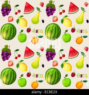 Fresca frutta naturale seamless pattern con cocomero banana apple papaia illustrazione vettoriale Illustrazione Vettoriale