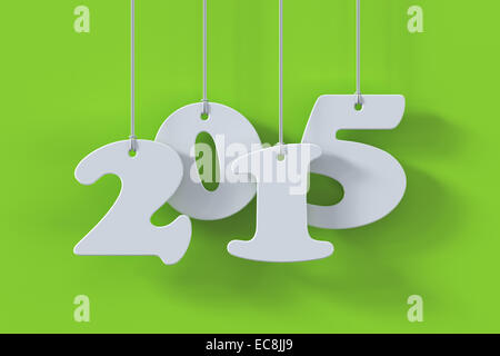3D render di 2015 white paper carta origami su sfondo verde Foto Stock
