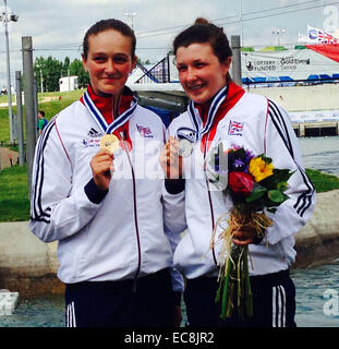 ICF Canoa Slalom di Coppa del Mondo 2014 - Lee Valley White Water Centre - Womens C1 Finals Eilidh Gibson (medaglia d'argento) dotata di: Mallory Franklin,Eilidh Gibson dove: Londra, Regno Unito quando: 07 Giu 2014 Foto Stock