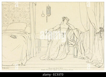 Questa pagina dell'edizione 1828-33 di Shakespeare 'Romeo e Giulietta' mostra uno dei momenti fondamentali della commedia. Il volume cattura l'essenza della tragedia e fa parte di una collezione storica di opere di Shakespeare. Foto Stock