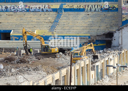 La demolizione del vecchio stadio di calcio, Estadio Imsular, in Las Palmas di Gran Canaria Isole Canarie Spagna Foto Stock