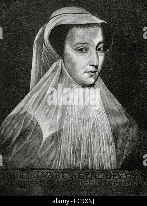 Maria, Regina di Scozia (1542-1587). Regina di Scozia e regina consorte di Francia. Incisione di E. Krell. Historia Universale, 1885. Foto Stock