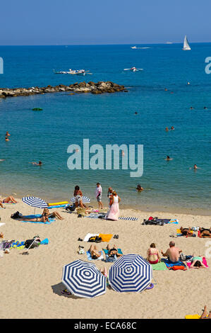 Spiaggia, Antibes, Provence-Alpes-Côte d'Azur, Costa Azzurra, Francia, Europa Foto Stock