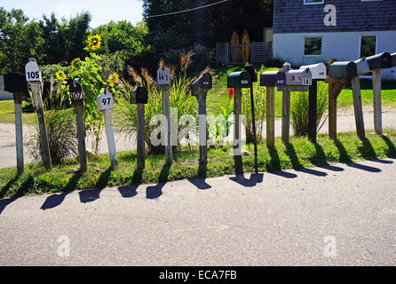 Fila di caselle postali in Montauk long island Foto Stock