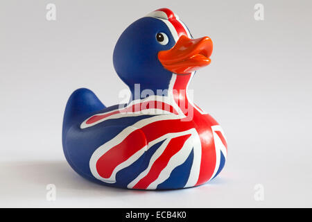 Divertimento Unione Jack rubber duck isolati su sfondo bianco Foto Stock