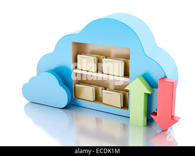 3D renderer illustrazione. 3d file storage in cloud. Il cloud computing concetto su bianco bakcground Foto Stock