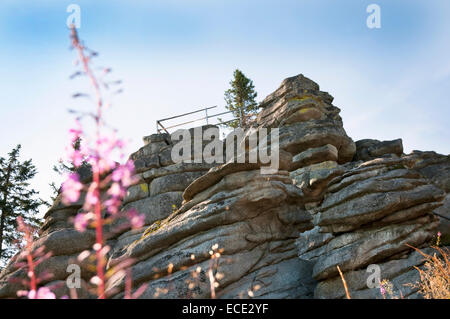 La formazione di roccia Dreisessel vicino alla foresta bavarese, Germania Foto Stock