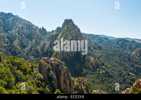 Bizzarre formazioni rocciose, Calanche di Piana, Calanques de Piana, il Golfo di Porto, Corse-du-Sud, Corsica, Francia Foto Stock