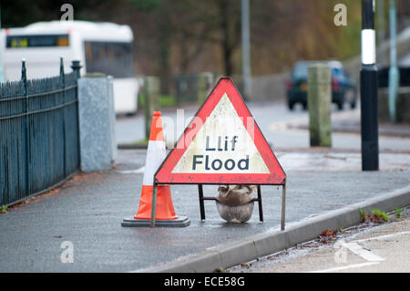 Builth Wells, Powys, Regno Unito. Dodicesimo Dicembre, 2014. Fiume Wye burst si tratta di banche. Credito: Graham M. Lawrence/Alamy Live News. Foto Stock