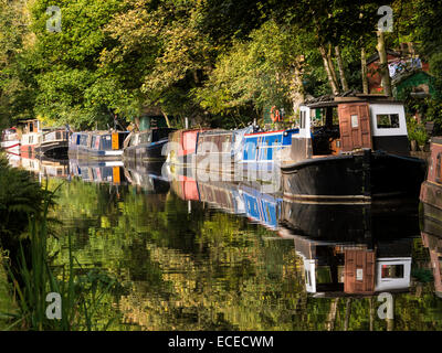 Una vista lungo il canale di Rochdale, Hebden Bridge, West Yorkshire Foto Stock