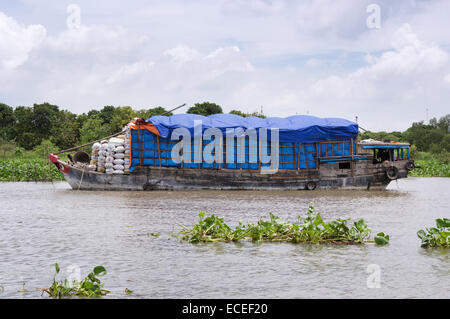 Barca da carico sul Delta del Mekong affluente - Vietnam Foto Stock