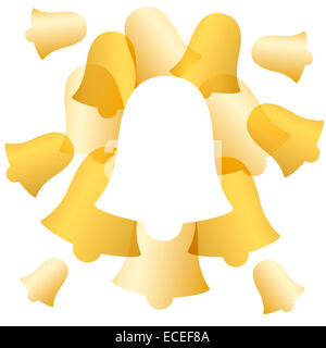 Golden stacca campane formando una cornice attorno ad una campana di bianco per scrivere il testo. Foto Stock