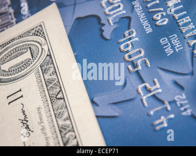 Carte di credito in dollari close-up Foto Stock