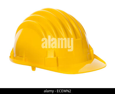 Costruzione giallo casco isolati su sfondo bianco. Foto Stock