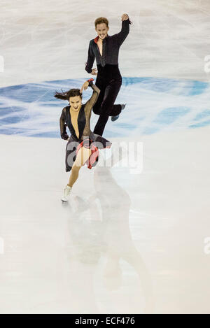 Madison guarnitura / Evan Bates (USA) eseguire nella danza SENIOR - breve programma durante il ISU Grand Prix di Pattinaggio di Figura finale di Barcellona Foto Stock