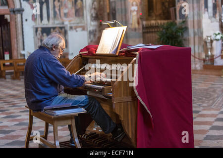 Organista nella chiesa di Sant'Anastasia, Verona, Foto Stock