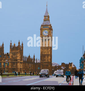 La pittura di Case del Parlamento e di Elisabetta La Torre che mostra il Big Ben. Foto Stock