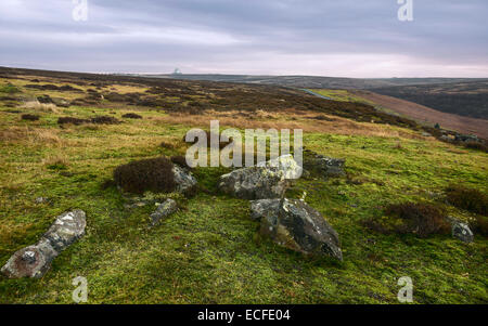 North York Moors National Park all'alba mostra RAF Fylingdales all'orizzonte. Foto Stock