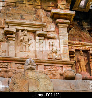 Dettaglio della parete grande architettura antica Gangaikonda Cholapuram tempio, India, nello Stato del Tamil Nadu, Thanjavur (Trichy)Grande. Il tempio Foto Stock