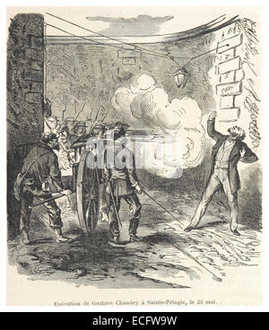 Questa illustrazione del 1871 di Rouquette raffigura l'esecuzione di Gustave Chaudey, un evento significativo nella storia francese durante la fine del XIX secolo. Foto Stock