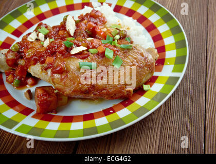 Paese Capitano - salsa speziata di pollo e riso piatto popolare nel sud degli Stati Uniti. Foto Stock