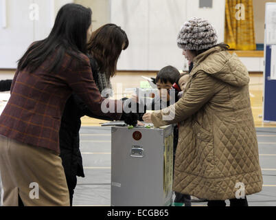 Tokyo, Giappone. Xiv Dic, 2014. Persone voto in un luogo di polling durante la casa inferiore alle elezioni del dicembre 14, 2014 a Tokyo, Giappone. © Junko Kimura-Matsumoto Jana/press/ZUMA filo/Alamy Live News Foto Stock