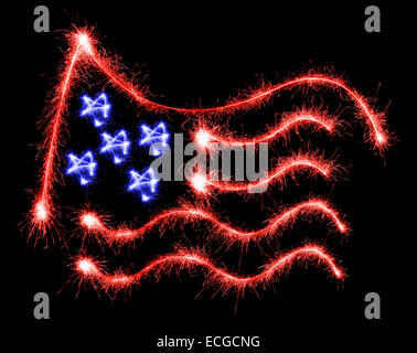 Bandiera degli STATI UNITI D'AMERICA fatta di brilla su sfondo nero Foto Stock