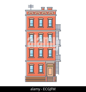 Illustrazione Vettoriale - New York Stati Uniti rosso mattone il vecchio edificio con scale vintage isolato Foto Stock