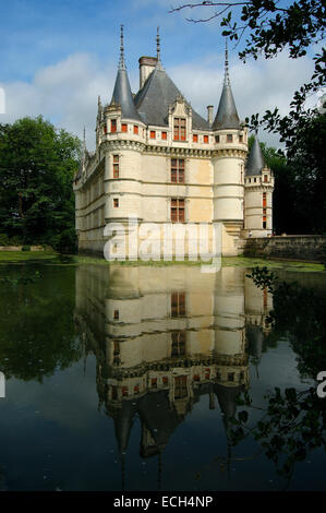 Azay-le-Rideau Chateau, Castello di Azay-le-Rideau, costruito dal 1518 al 1527 da Gilles Berthelot in stile rinascimentale, la Valle della Loira Foto Stock