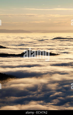 Vista dal Monte Feldberg sopra la Valle del Reno nei Vosgi, tempo di inversione, Foresta Nera, Baden-Württemberg, Germania Foto Stock