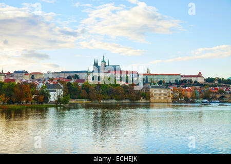 Vecchia Praga panoramica al tramonto Foto Stock