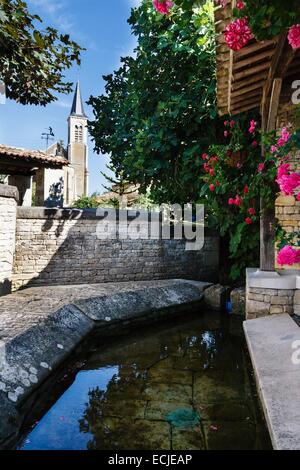 Francia, Deux Sèvres, Saint Georges de Rex, Panification lavatoio e la chiesa Foto Stock