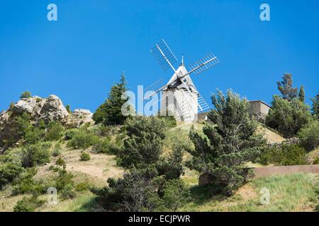 Francia, Aude, Cucugnan, Omer mulino a vento Foto Stock