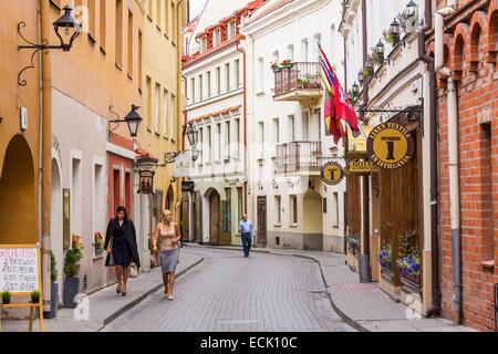 La Lituania (paesi baltici), Vilnius, centro storico sono classificati come patrimonio mondiale dall' UNESCO, Stikliu street nel piccolo ghetto ebraico della città vecchia Foto Stock