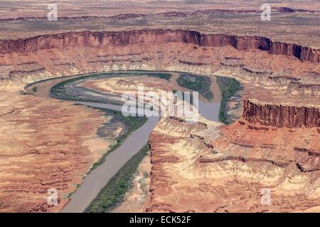 Stati Uniti, Utah e Colorado Plateau, il Parco Nazionale di Canyonlands, Island in the Sky district, il Green River con il Fort fondo rovina, costruito intorno al mille anni fa, Fort rovina di fondo rimane uno dei più drammatici di promemoria ancestrale culto dei Pueblo Foto Stock