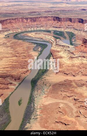 Stati Uniti, Utah e Colorado Plateau, il Parco Nazionale di Canyonlands, Island in the Sky district, il Green River con il Fort fondo rovina, costruito intorno al mille anni fa, Fort rovina di fondo rimane uno dei più drammatici di promemoria ancestrale culto dei Pueblo Foto Stock