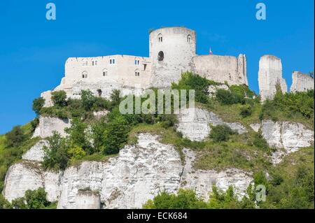 Francia, Eure, Les Andelys, le rovine di Chateau Gaillard, fortezza medievale che si affaccia sul fiume Senna Foto Stock