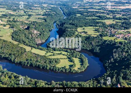 Francia, Indre, Badecon le Pin, la Creuse river gorges (vista aerea) Foto Stock