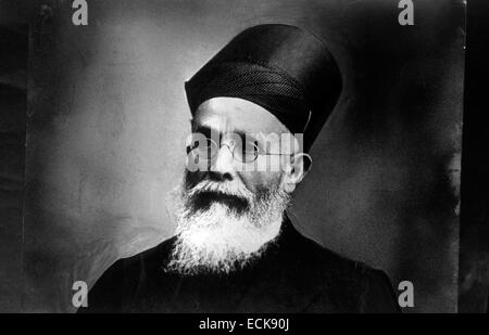 Sir Dadabhai Namoroji Dordi, conosciuto come il Grande Vecchio uomo dell'India, era un intellettuale Parsi, educatore, commerciante di cotone, e un leader politico e sociale indiano in anticipo in 1825 - 1917 Foto Stock