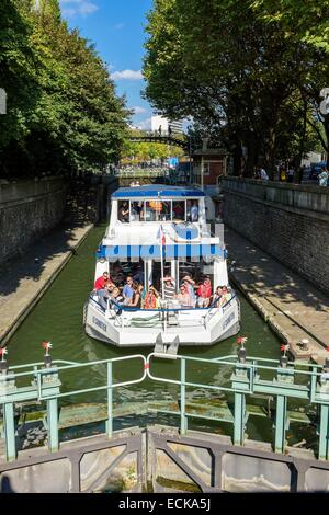 Francia, Parigi, Crociera sul Canal Saint Martin, 1° e 2° si blocca Foto Stock