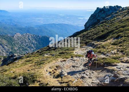 Francia, Corse du Sud, escursionismo sulla GR 20, tra Usciolu rifugio e rifugio Prati Foto Stock