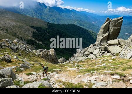 Francia, Corse du Sud, escursionismo sulla GR 20, tra Usciolu rifugio e rifugio Prati Foto Stock