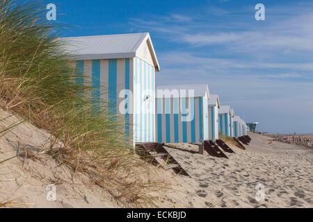 Francia, Pas de Calais, Hardelot, spiaggia capanne anche le cabine di tipo noto Foto Stock