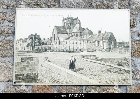 Francia, Manche, Cotentin, Barfleur, denominata Les Plus Beaux Villages de France (i più bei villaggi di Francia), archiviazione di foto lungo il porto Foto Stock