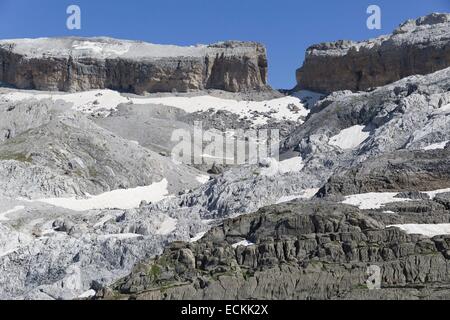 Spagna Aragona, Torla, Ordesa e Mont Perdu national park, classificato come patrimonio mondiale dall UNESCO, breche de Roland visto dalla Spagna Foto Stock