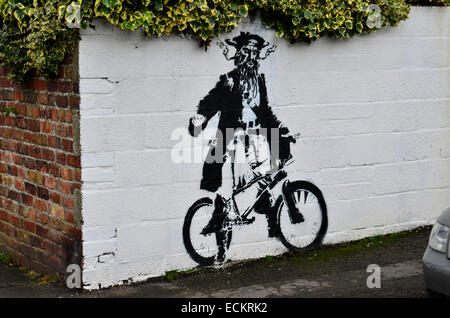 Bristol, Regno Unito. Xvi Dec, 2014. È questa un'altra opera d'arte dell'artista di strada Banksy visto nell'area Southville di Bristol. Ubicazione Greville Street angolo di MT. Piacevole terrazza. Credito: Robert Timoney/Alamy Live News Foto Stock