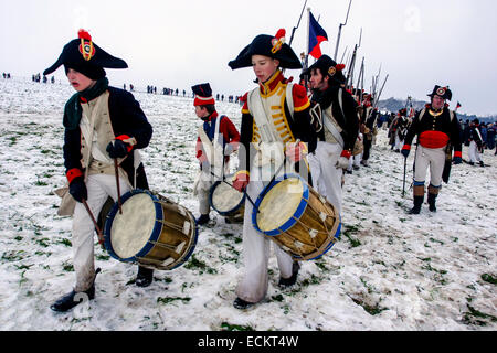 Soldati francesi rievocazione storica della battaglia di Austerlitz (1805) campo di battaglia di Austerlitz Repubblica Ceca Foto Stock