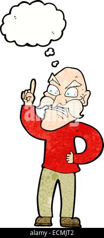 Cartoon vecchio uomo che stabilisce regole con fumetto pensiero Illustrazione Vettoriale