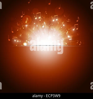Note musicali esplosione nel buio sfondo dorato Foto Stock