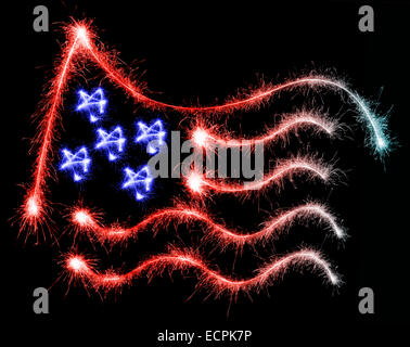 Bandiera degli STATI UNITI D'AMERICA fatta di brilla su sfondo nero Foto Stock